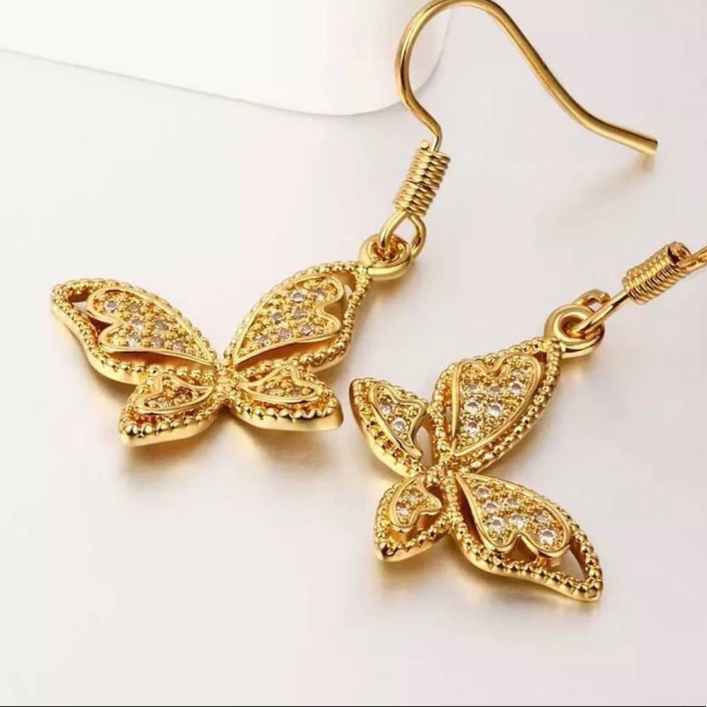 Gold Vermeil Rhinestone Butterfly Dangles